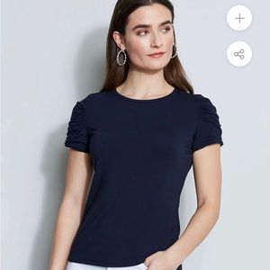 Ellie Tahari Kira Puff Sleeve knit short sleeve top navy S NWT
